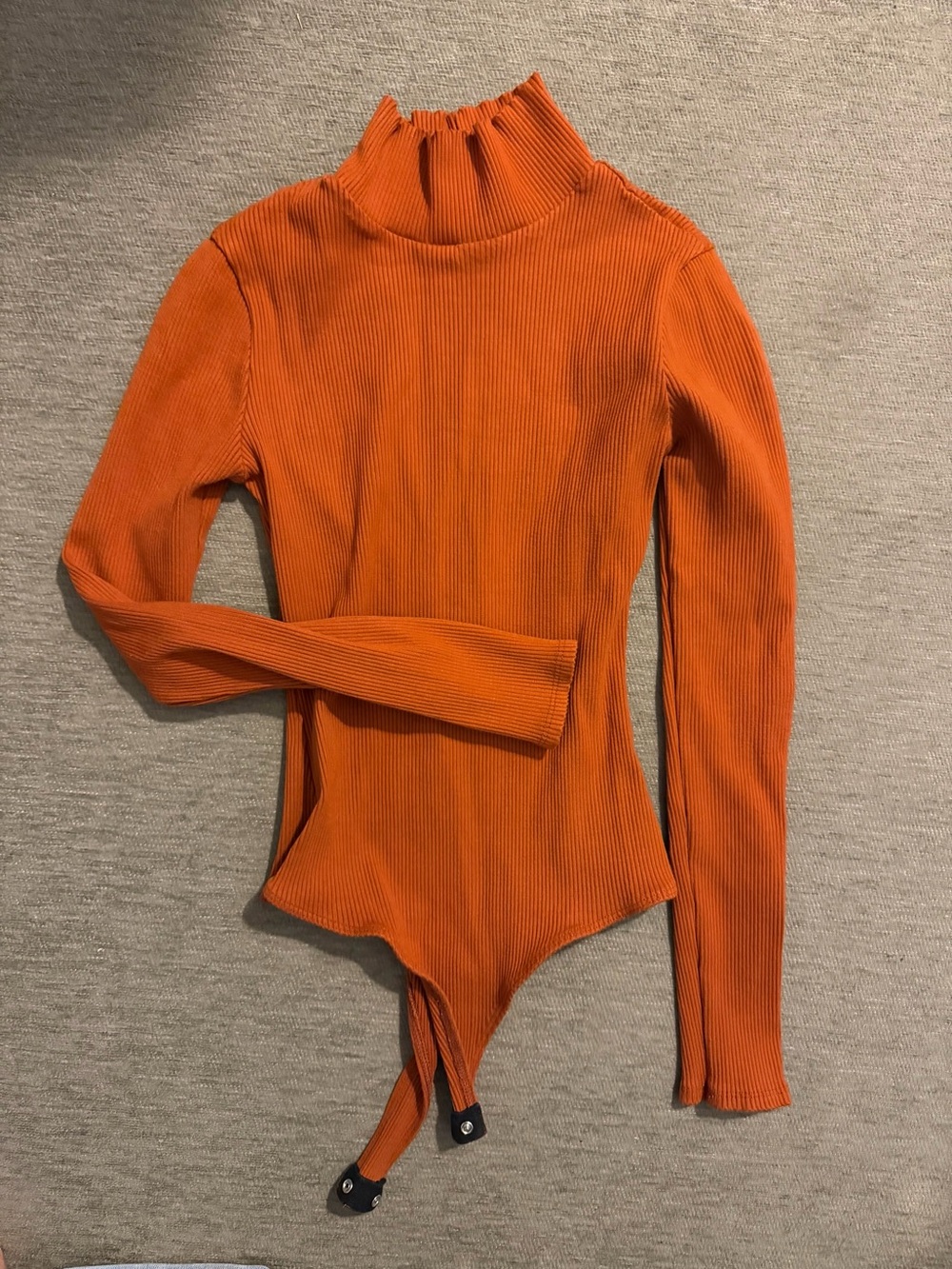 Lulu's Ribbed Mock Neck Bodysuit in Burnt Orange